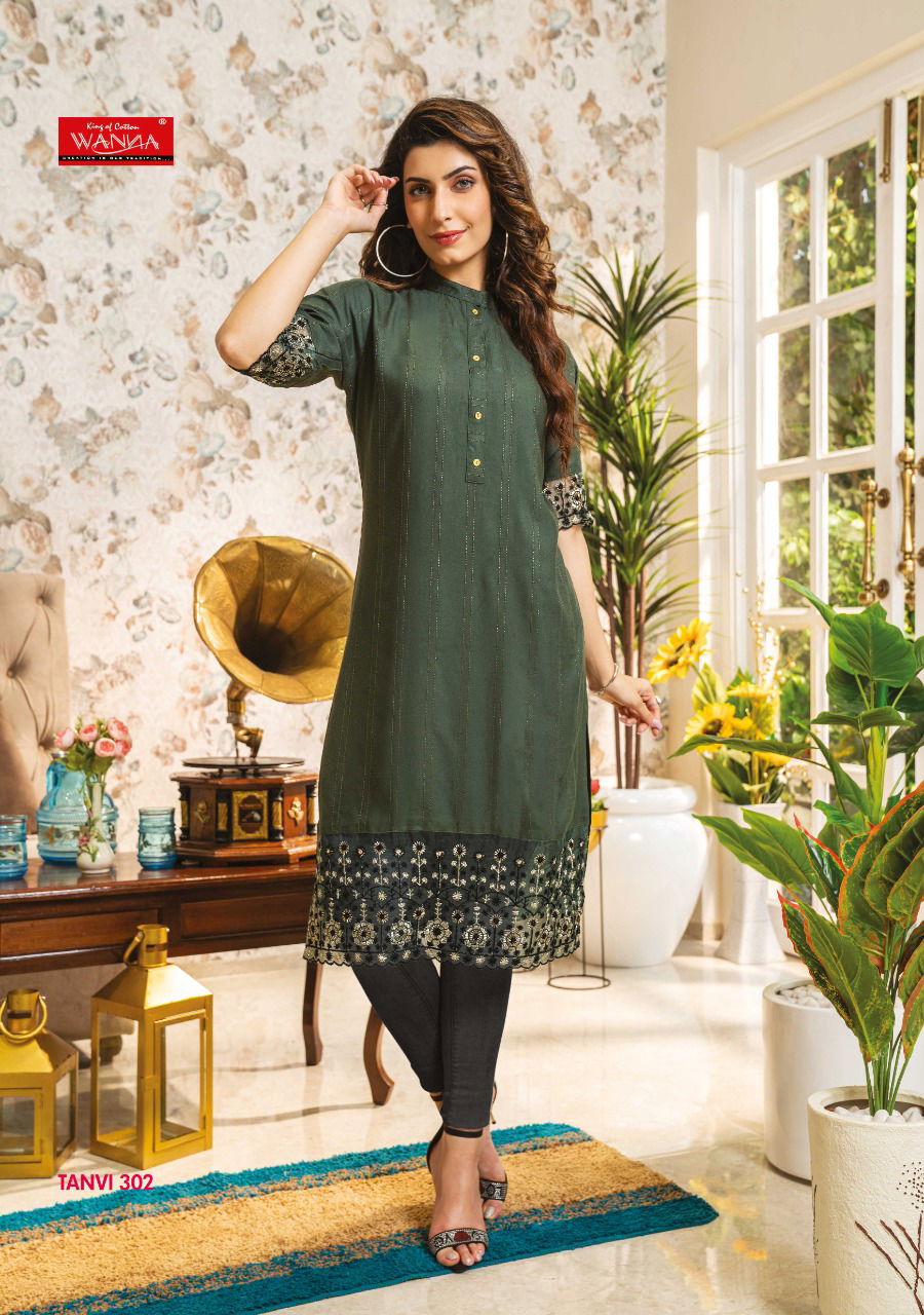Wanna Tanvi 3 New Fancy Wear Rayon Embroidery Fancy Kurti Collection